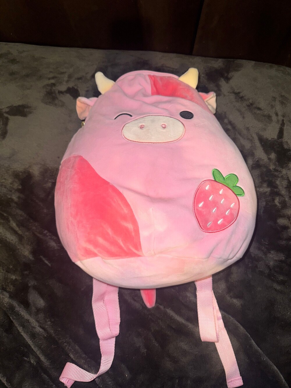 Large Squishmallows Plush Backpack Pink Cow Strawberry Embroidered Kids Bag